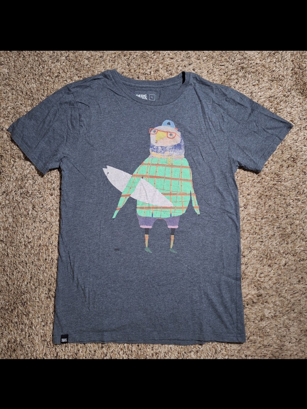Dedicated Organic Cotton Plaid-Wearing Surf Animal Graphic Tee - Size L